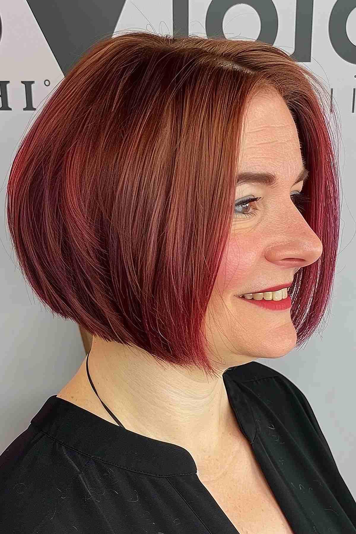 Blonde and burgundy blend for short hair