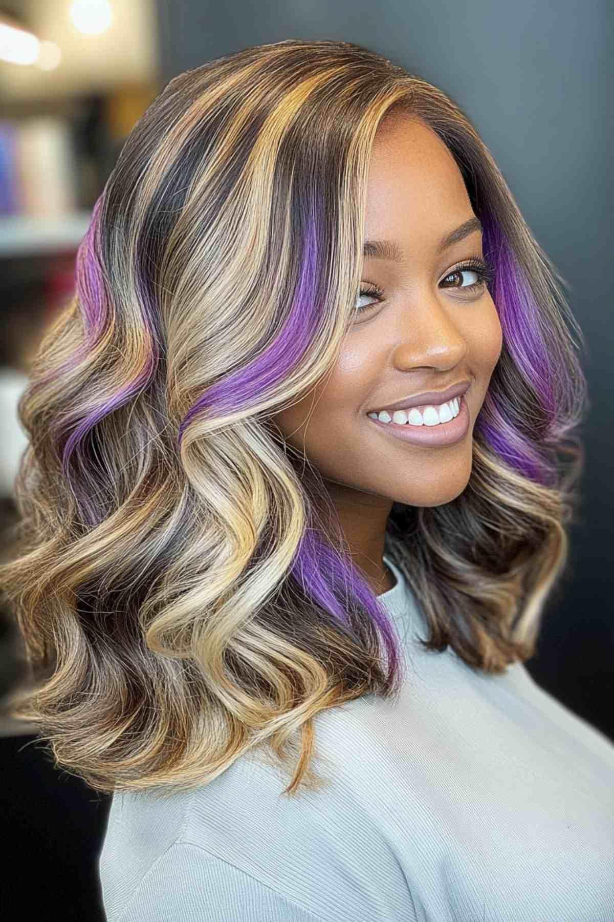 blonde hair with violet highlights for brown skin