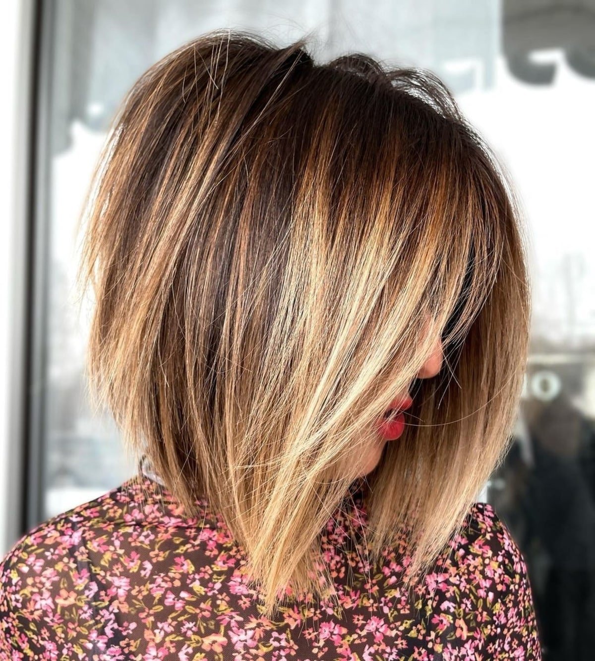 Blonde highlights on brown short hair