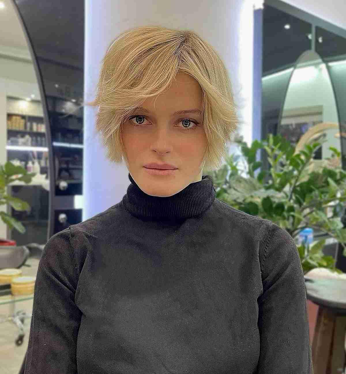 Blonde Short Bob with a Subtle Deep Side Part