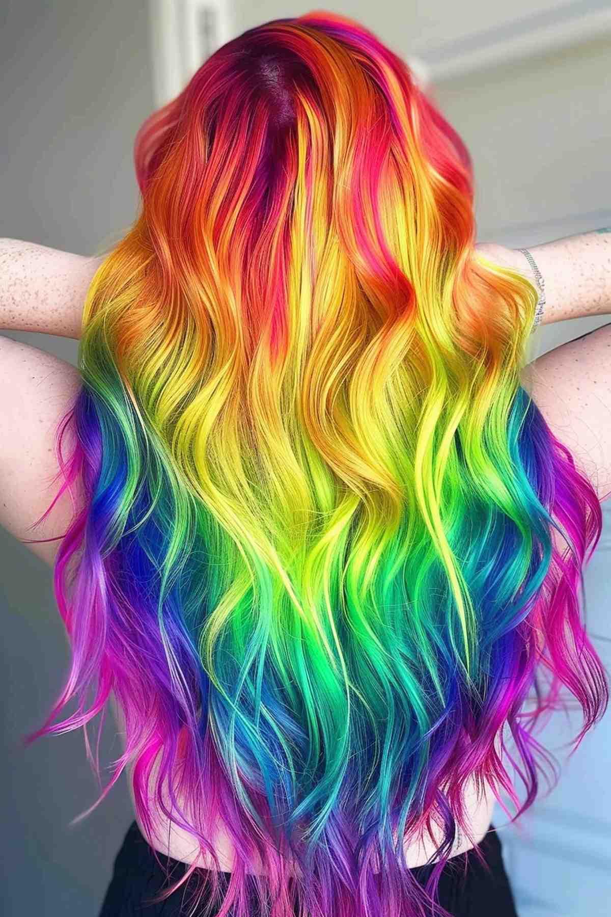 Bright color melt rainbow hair