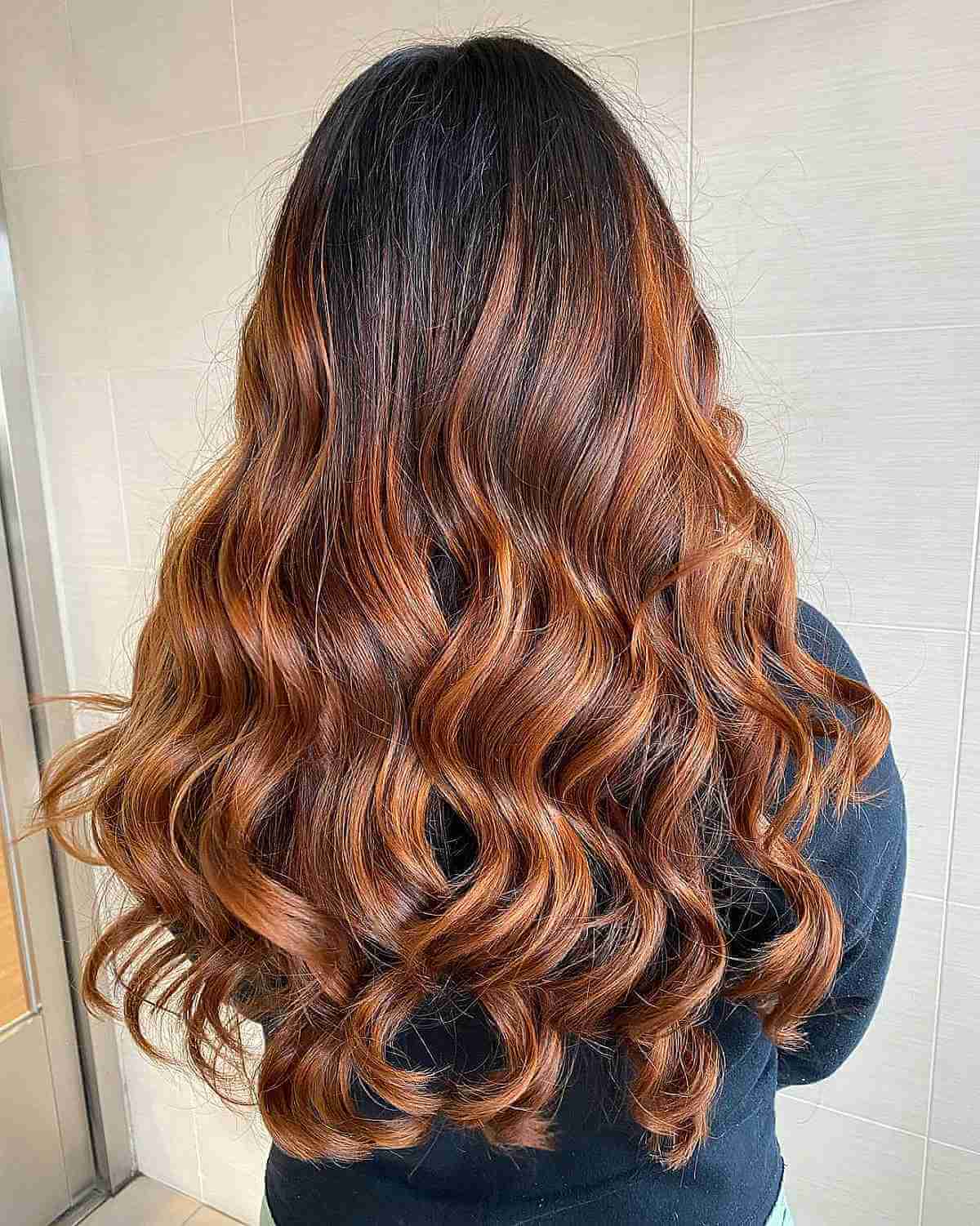 Bright Copper Balayage on Dark Hair