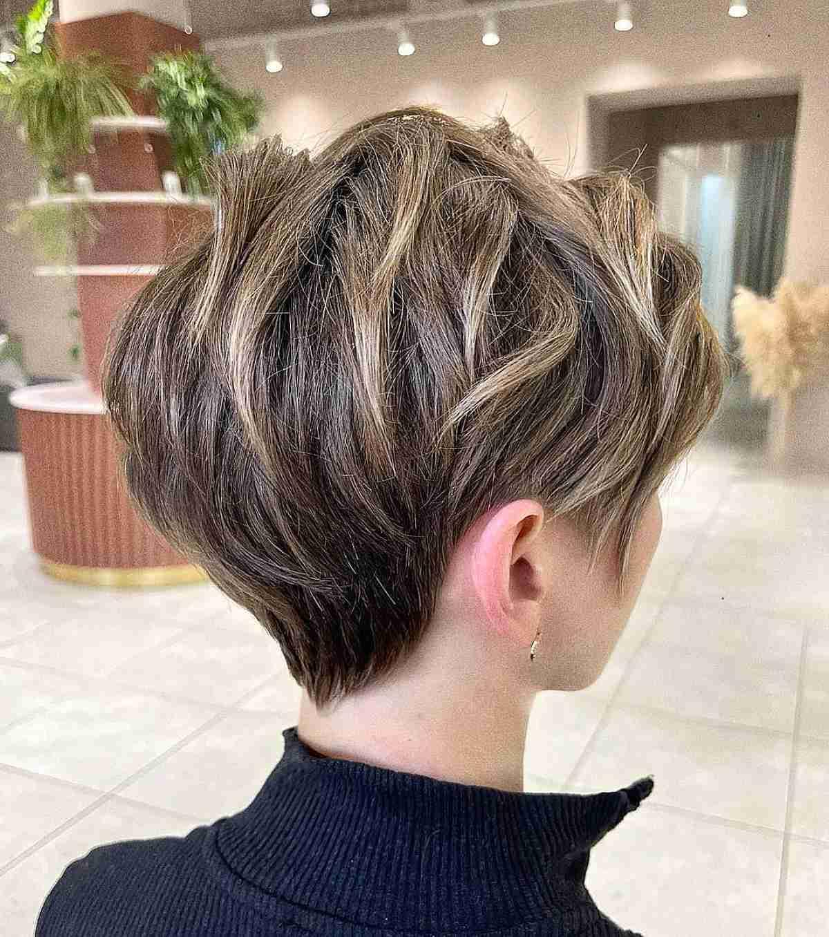 Brown Balayage Long Pixie