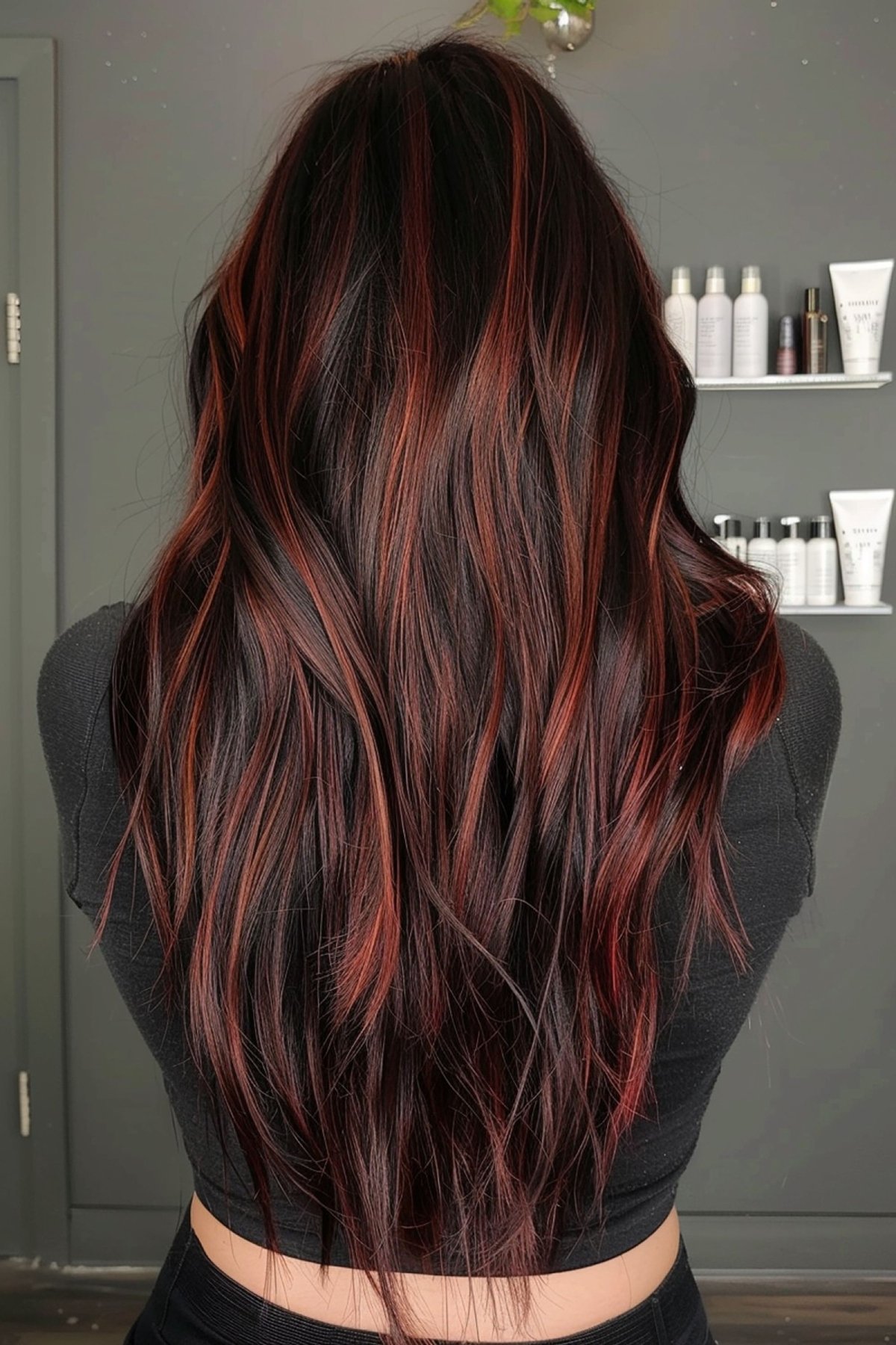 Brown hair with red highlights