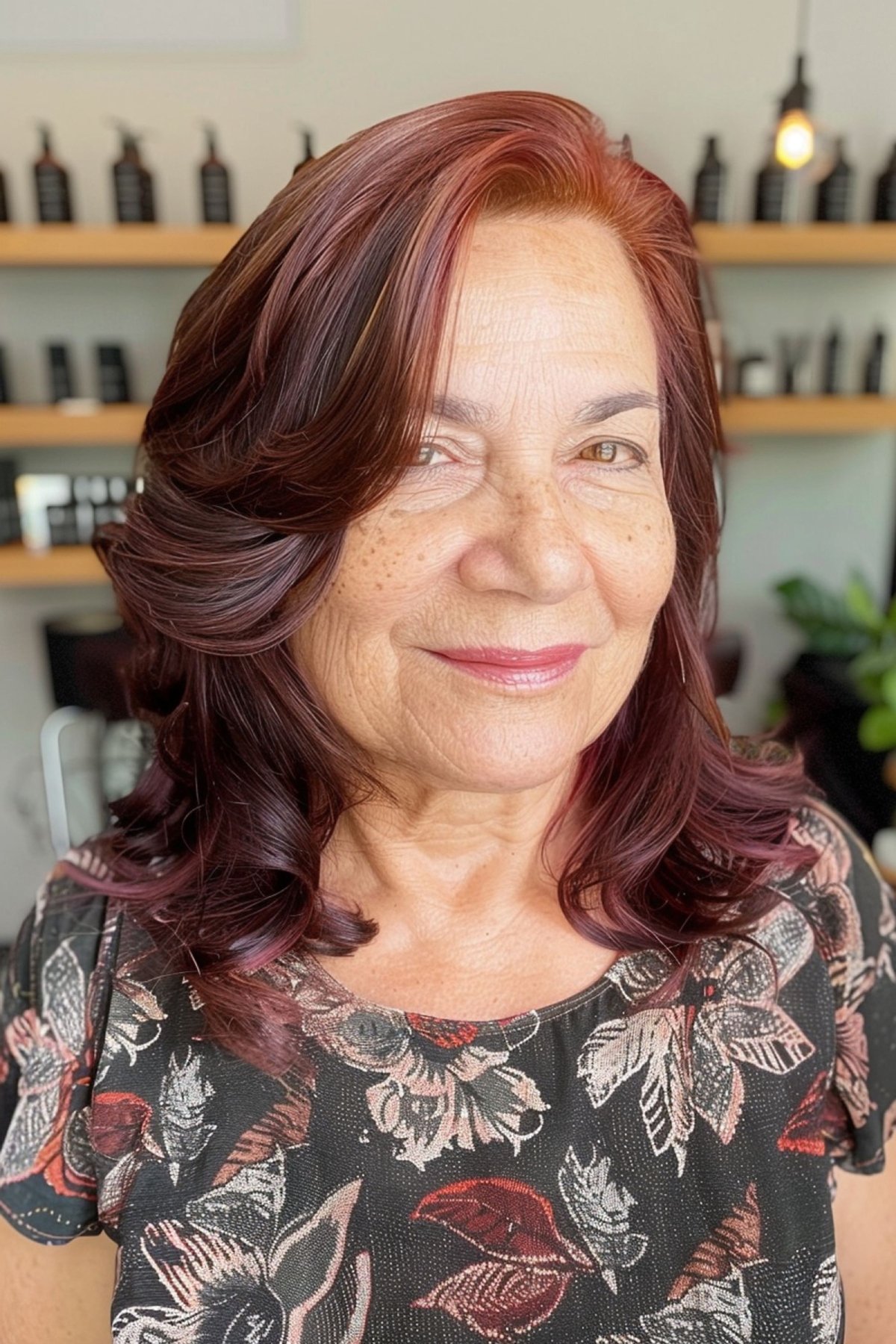 Burgundy brown hair for older women