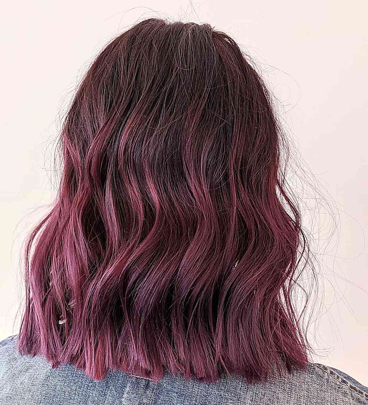 Burgundy Plum Balayage for Textured Long Bob