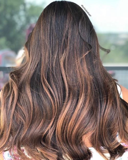 Candy Apple Caramel Highlights on Dark Hair