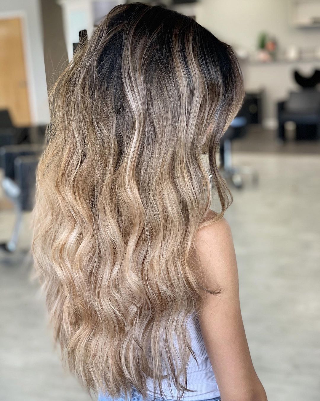 Champagne Blonde Highlights on dark brown hair