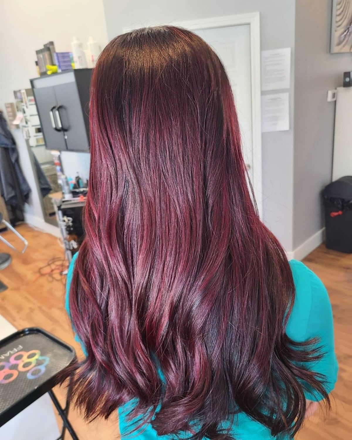 Charming Burgundy highlights on black hair