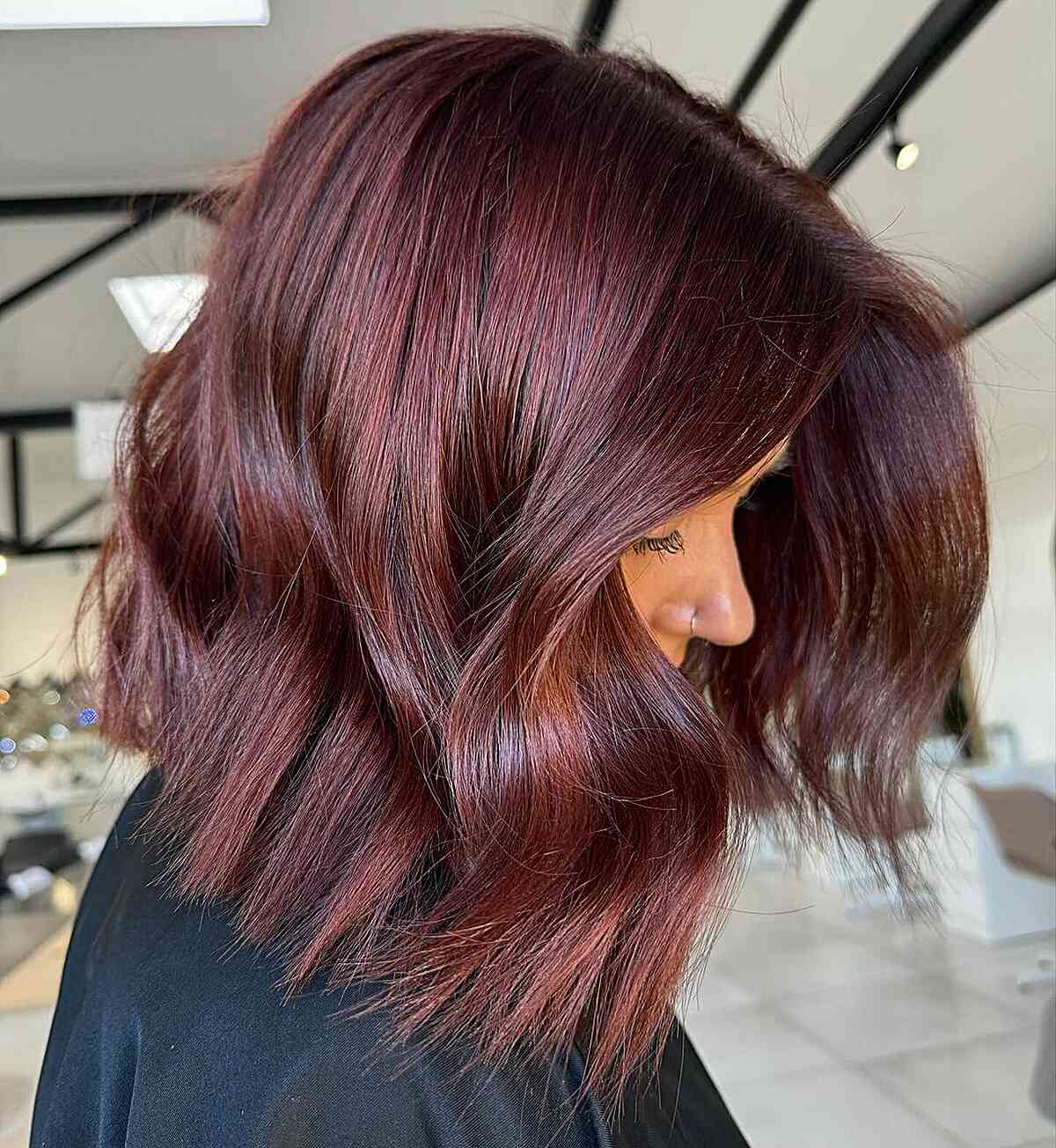 Cherry Cola Balayage on Long Bob