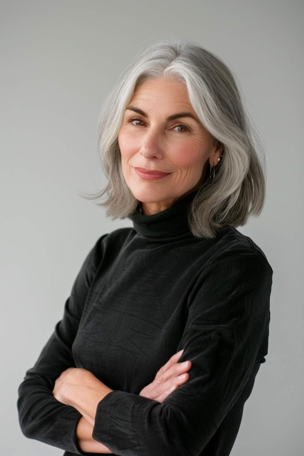 Chic grey bob hairstyle for women over 50