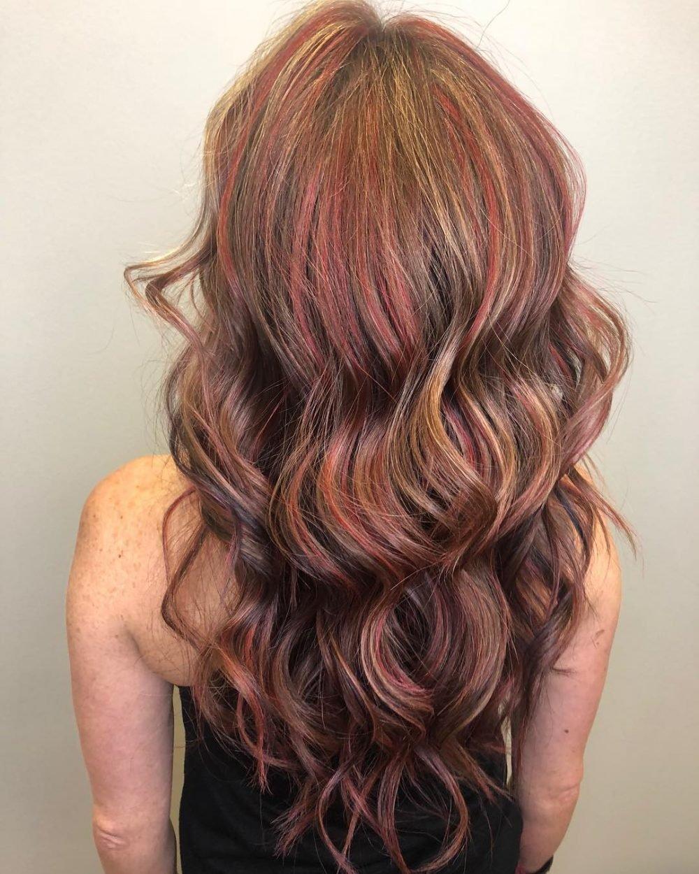 Classic Red and Blonde Highlights on Brown Hair