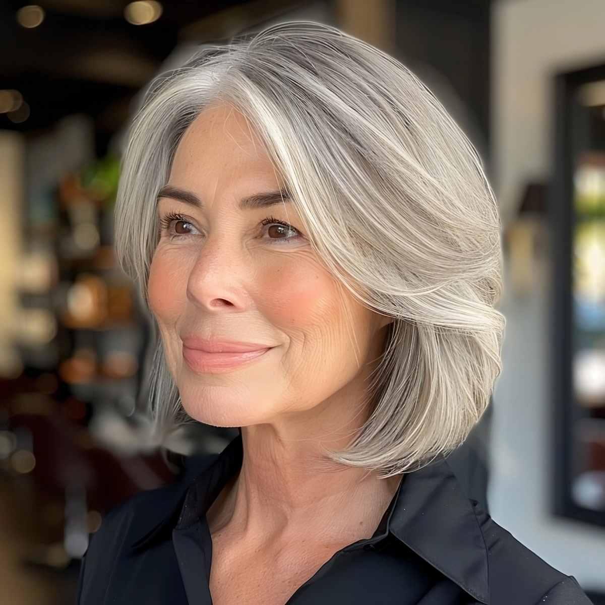 Cool platinum white highlights for older women