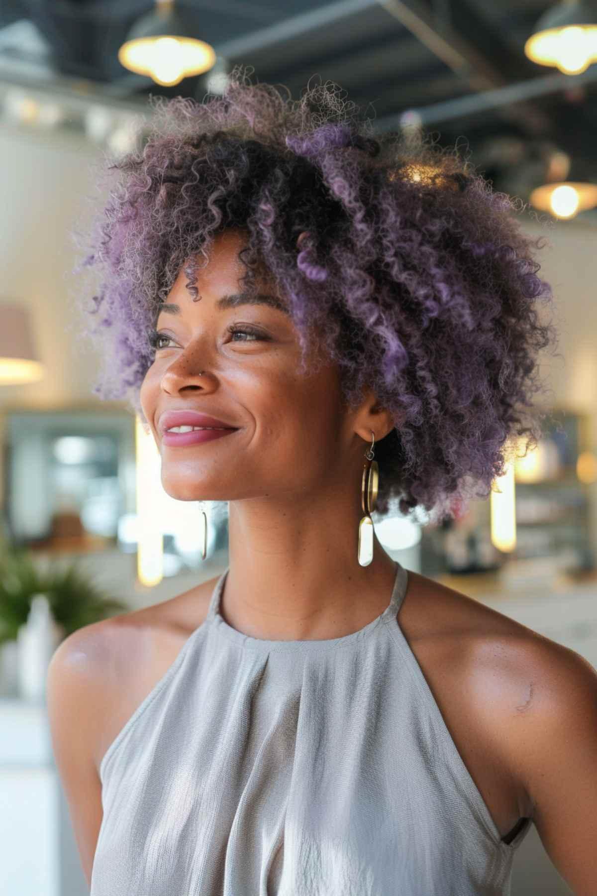 Cool-toned lavender hair for brown skin