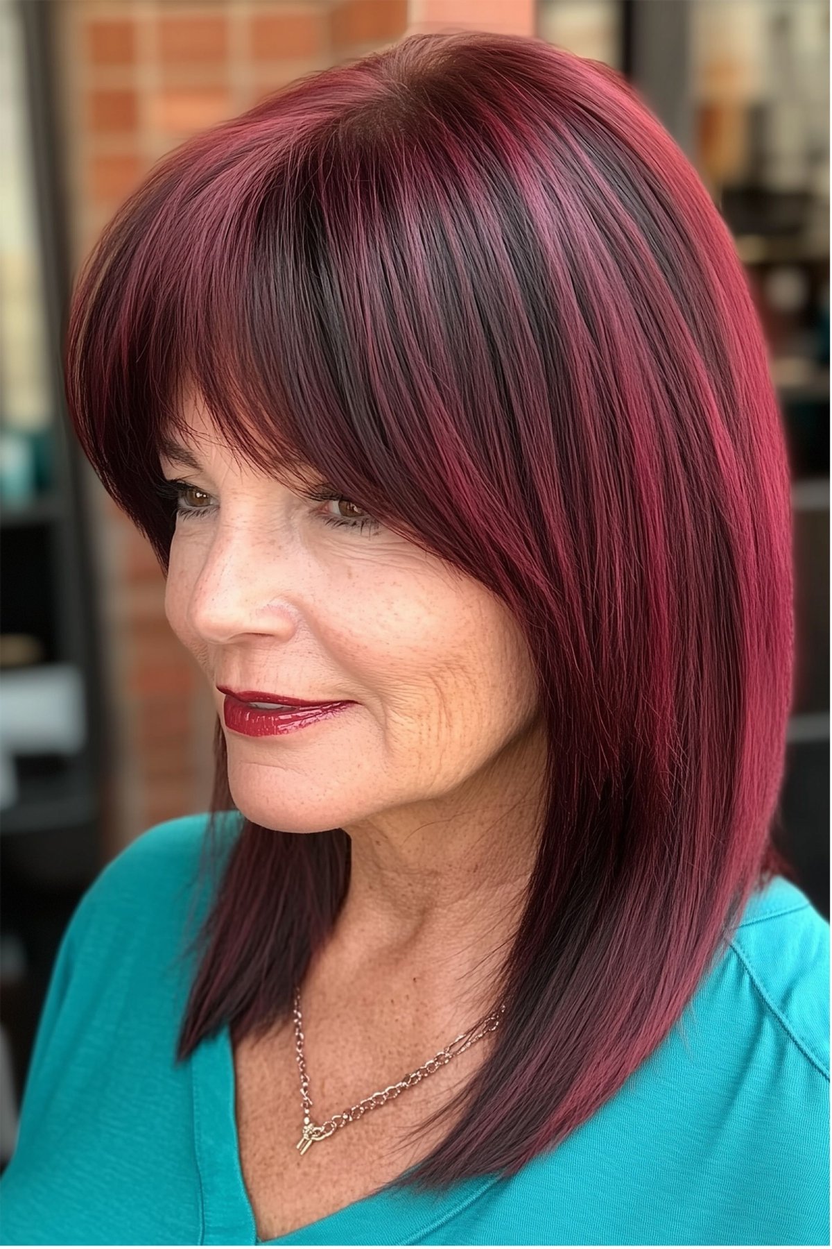 dark and vibrant burgundy balayage for ladies over 50