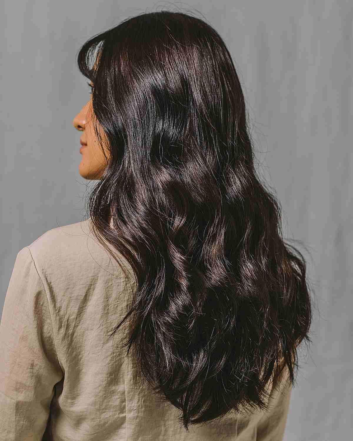 Dark Blackish Brown on Long Layered Hair