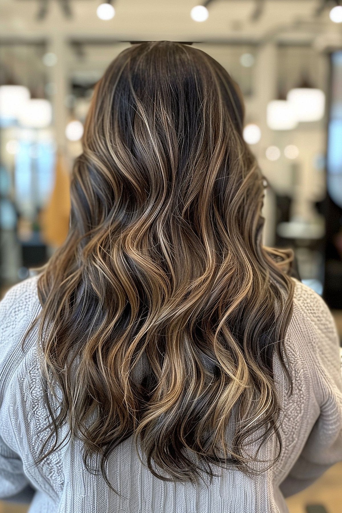 Dark blonde highlights on brunette hair