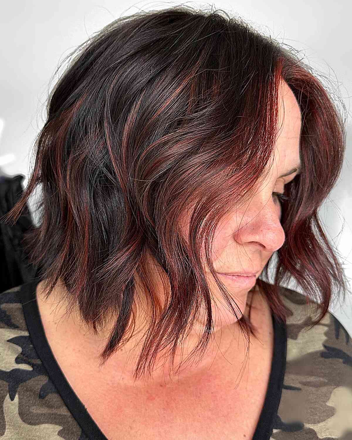 Dark Brown Hair with Red Highlights