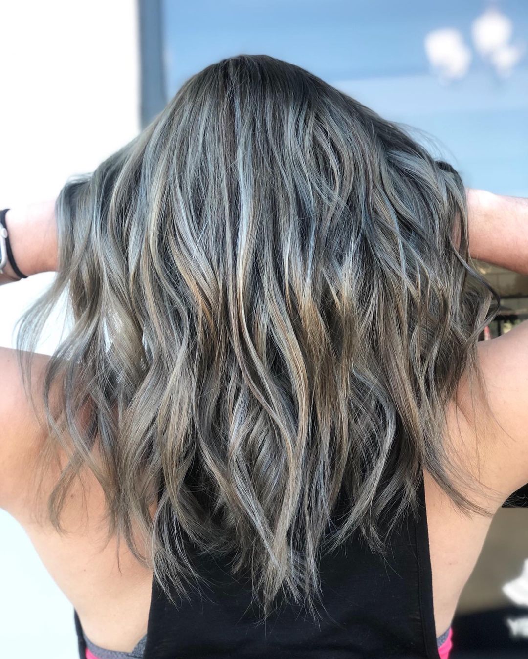 Dark brown hair with Silver Blonde Highlights