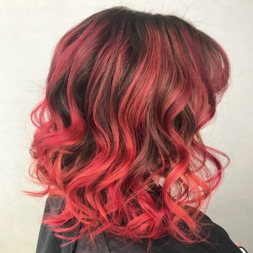 Dark Brown Hair with Vivid Red Highlights