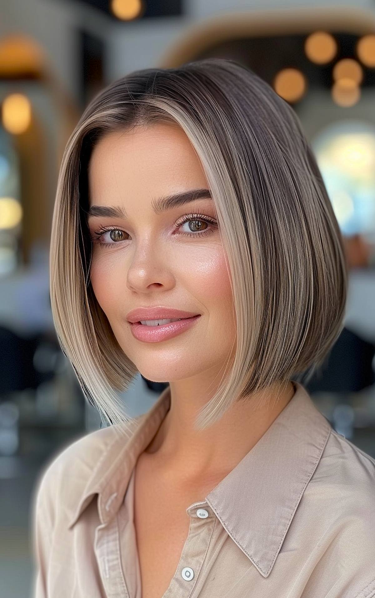 Dark brown to blonde balayage for short bob hairstyle