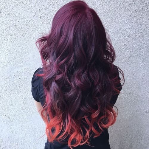 Dark Cabernet to Neon Tangerine Orange Ombre