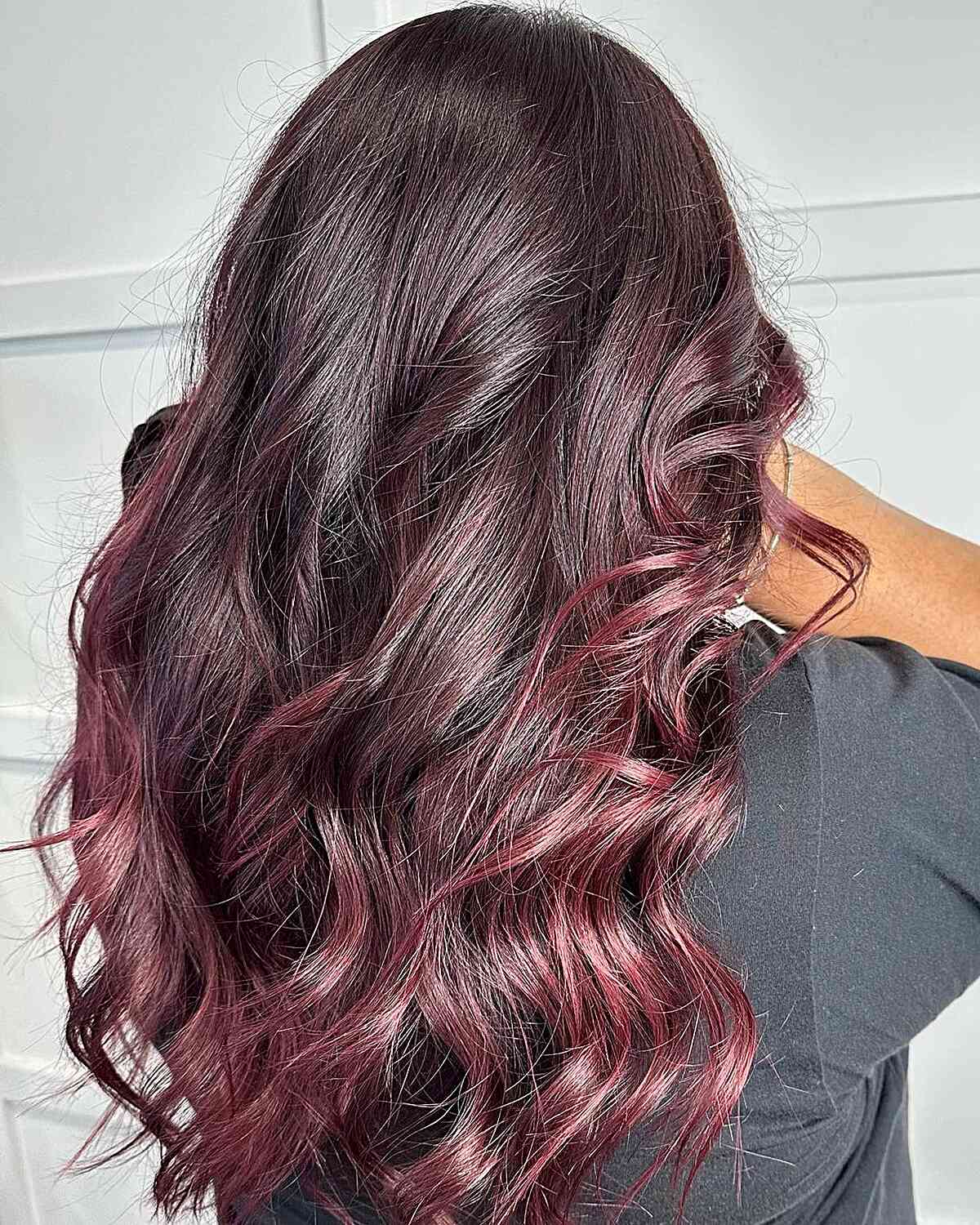 Dark Cherry Chocolate Brown Hair with Beach Waves