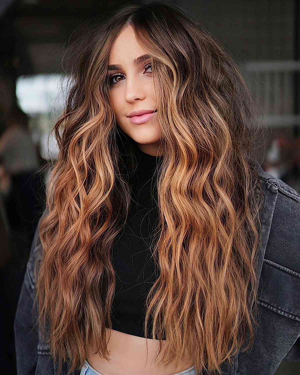 dark coffee brunette with honey caramel balayage hair