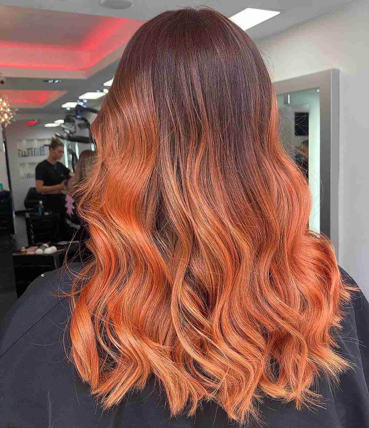 Dark Copper Peach Balayage Color Melt