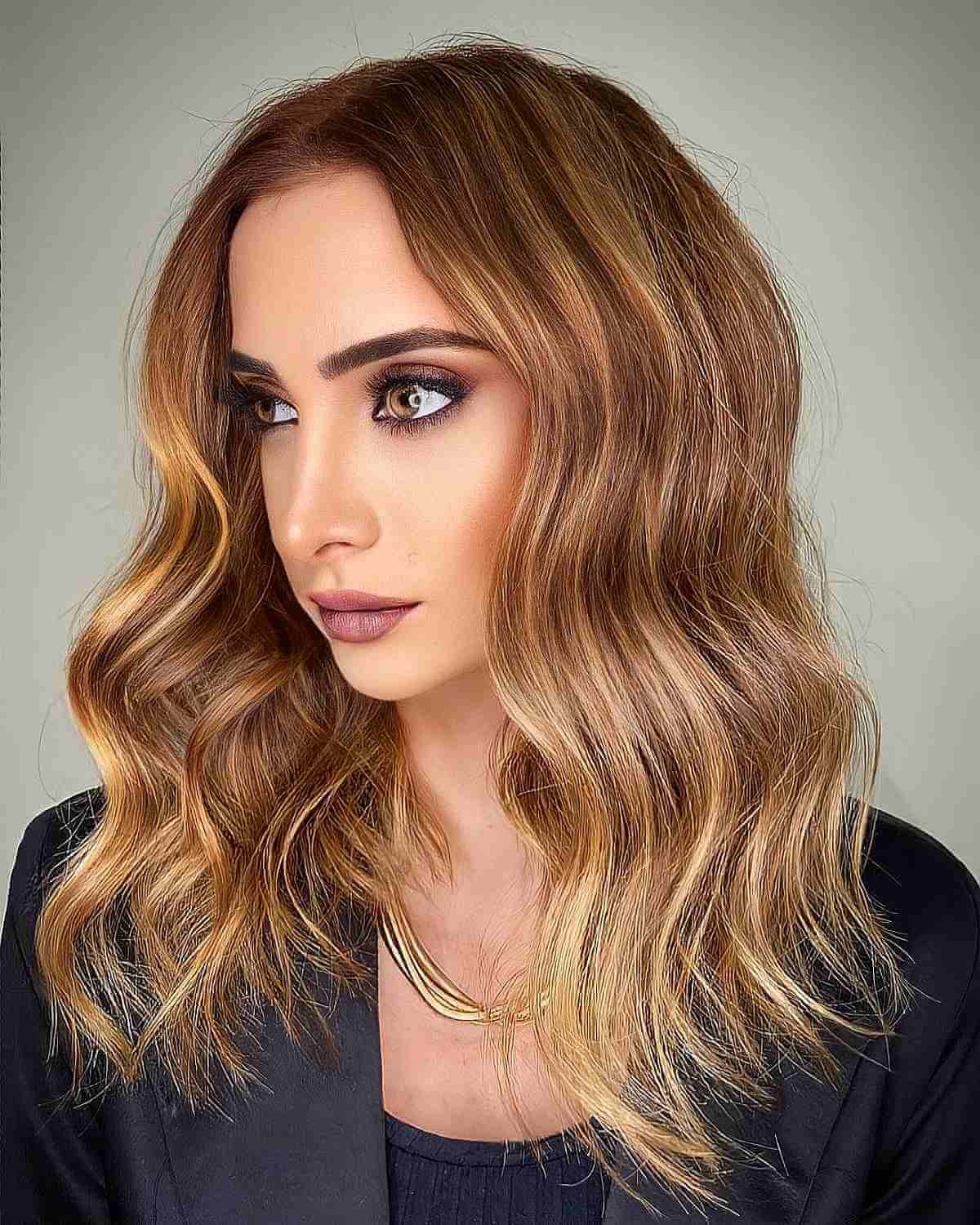 Darker Honey Blonde on Medium-Length Wavy Hair