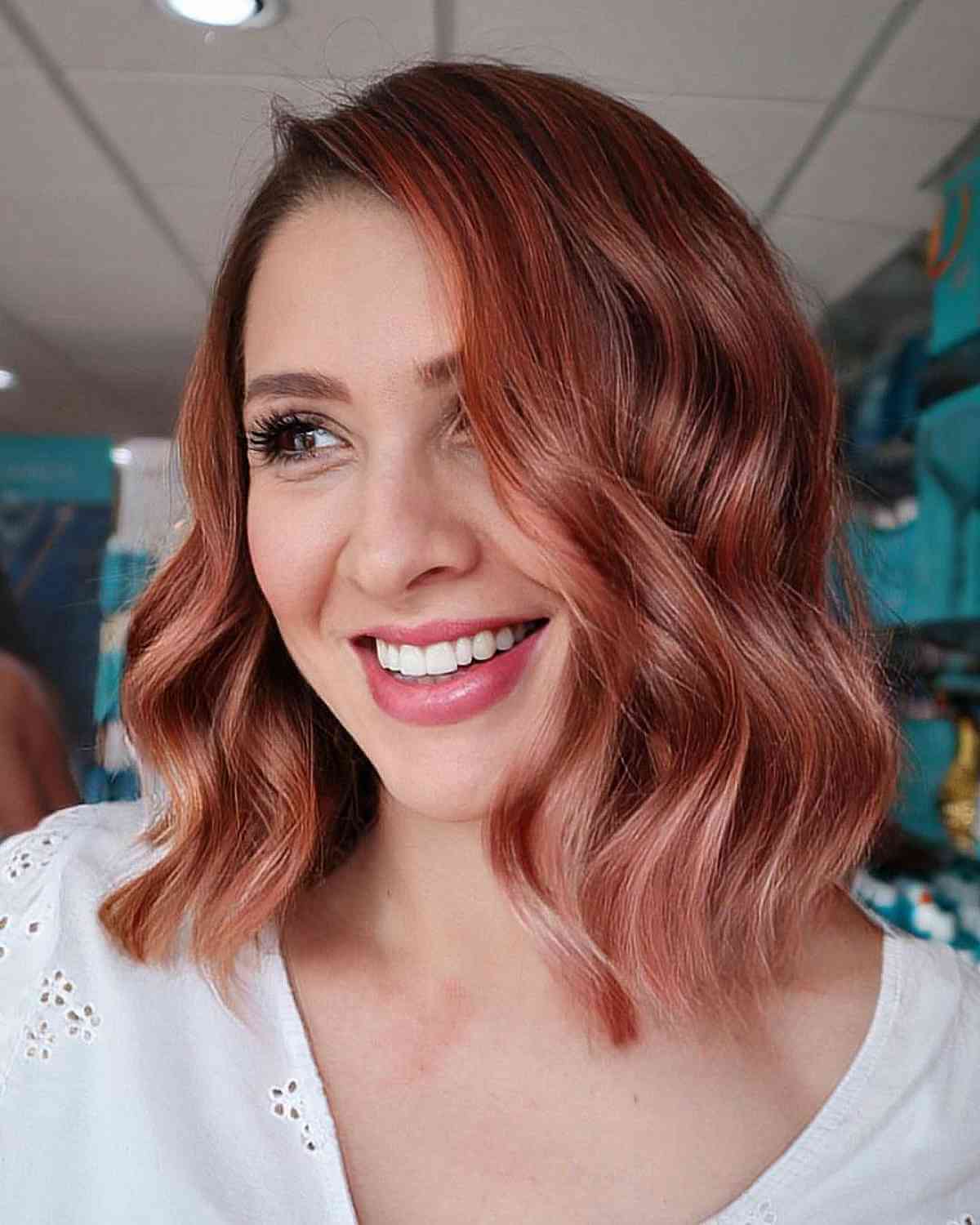 Darker Rose Gold Wavy Bob