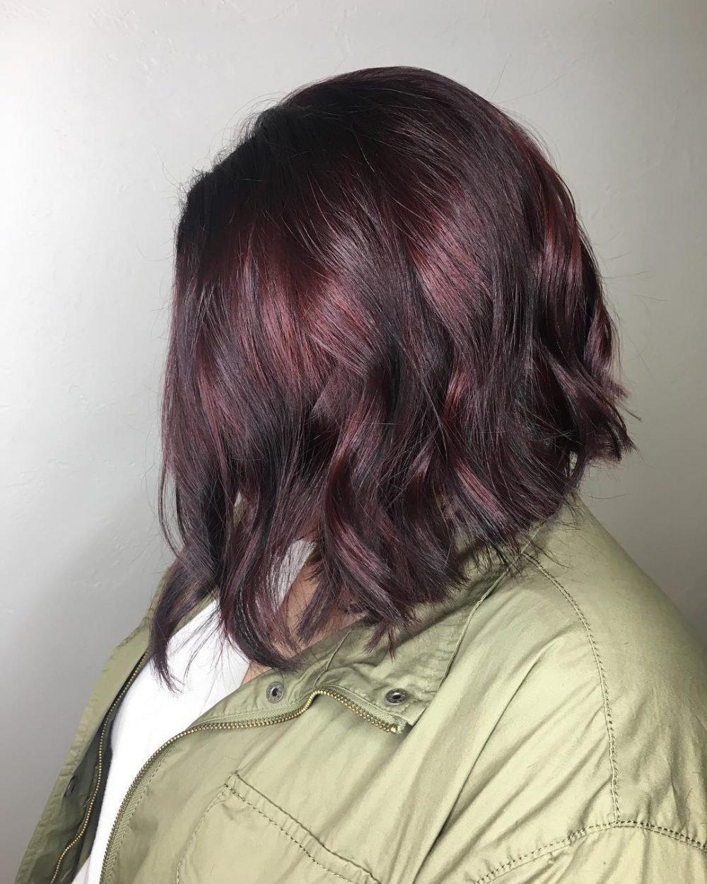 Deep Burgundy Cherry on Shoulder-Length Hair