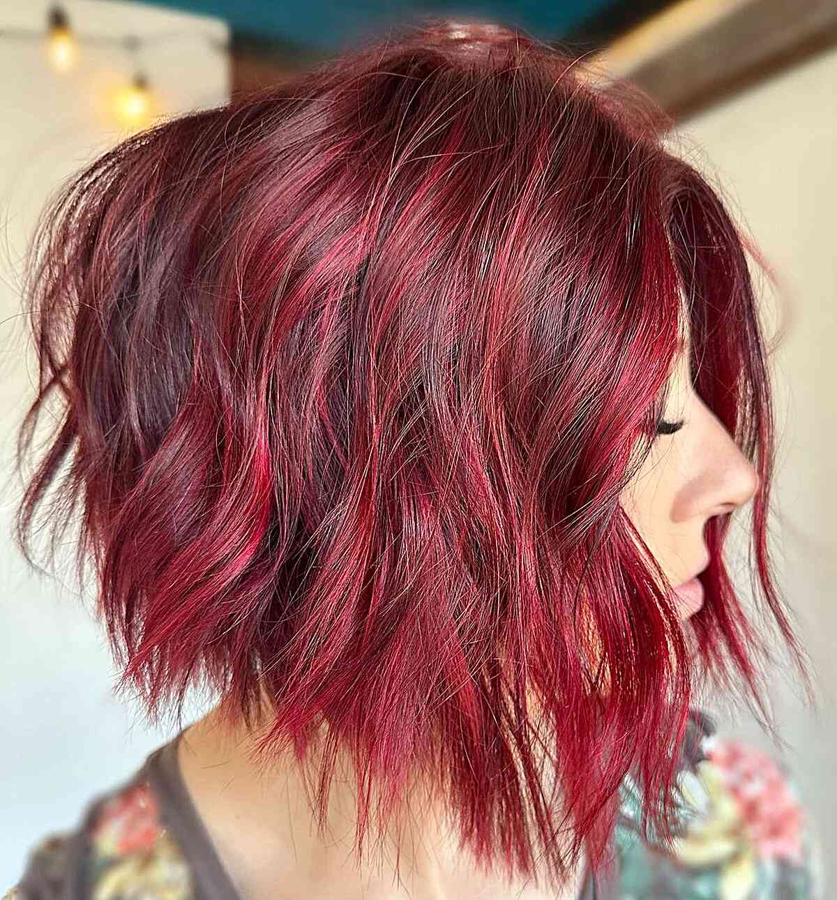 Deep Cherry Red Hairstyle for Short Hair