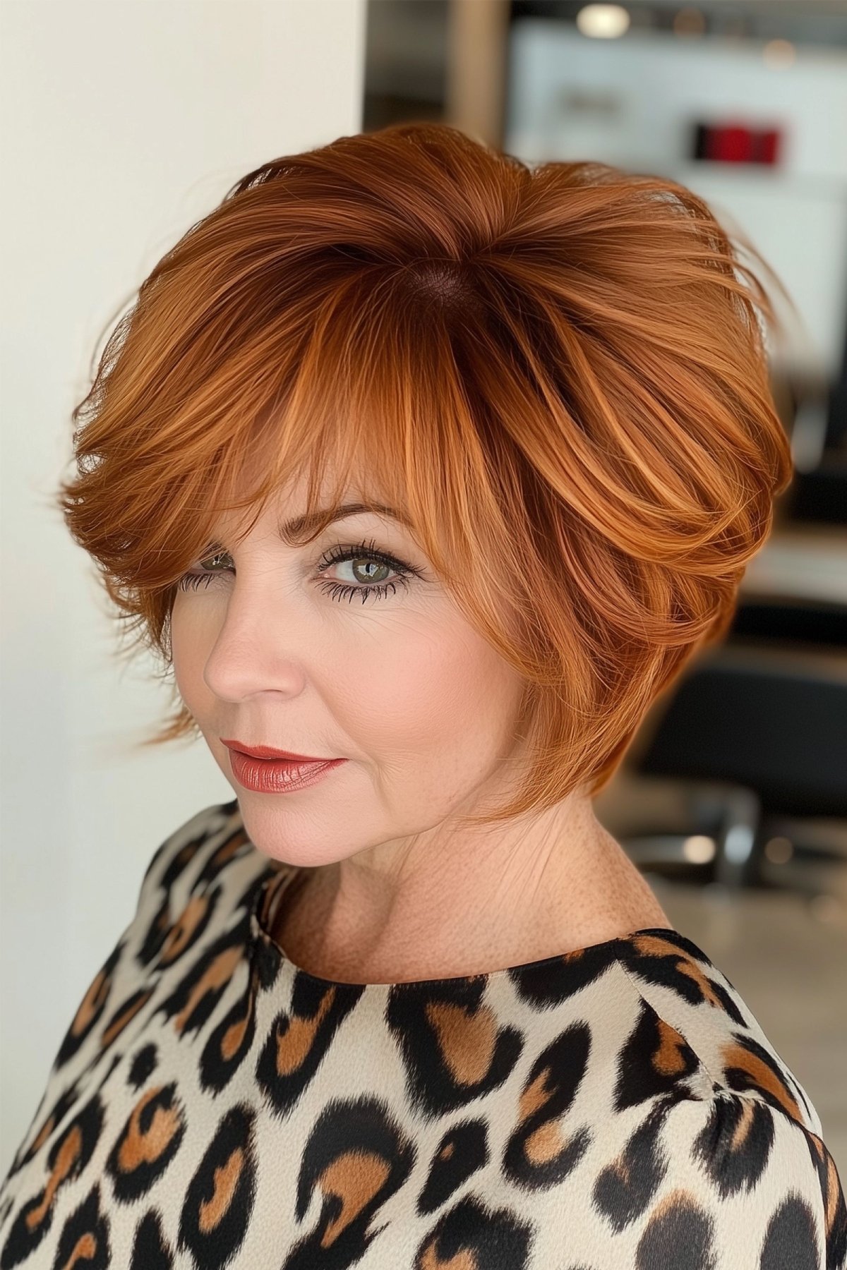 dimensional burnt orange hair for 50 year old woman