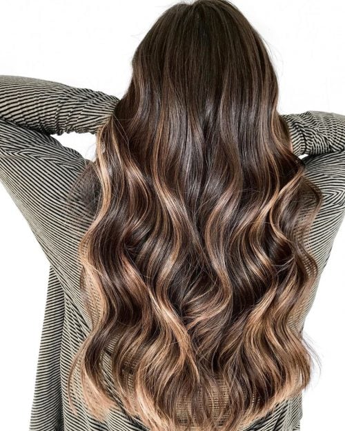 Dimensional Dark Blonde Highlights on Dark Brown Hair