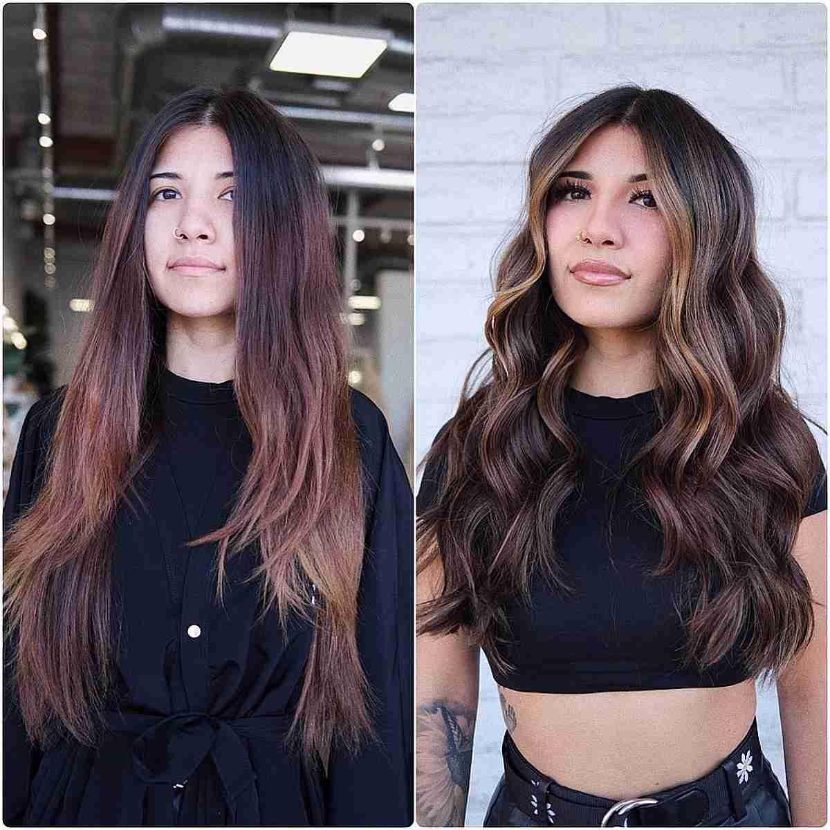 Face-Framing Dark Brown Hair with Caramel Highlights