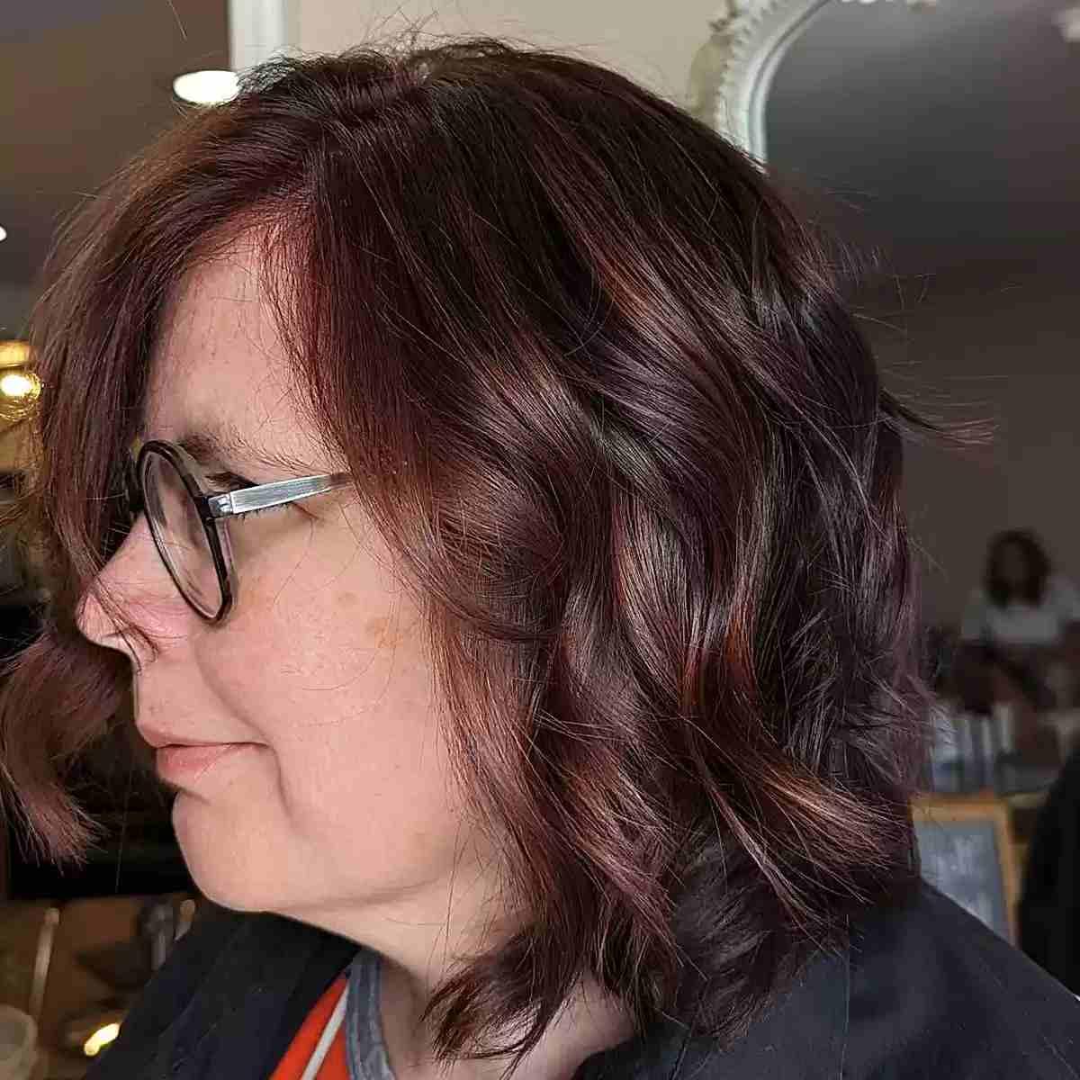 Fall-Inspired Rich Dark Auburn Long Bob for 50-year-olds