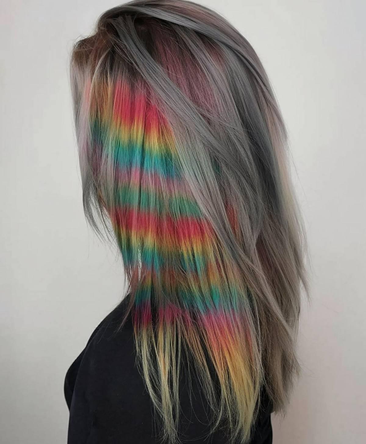 Fun Underlayer Rainbow Colors on Dark Hair