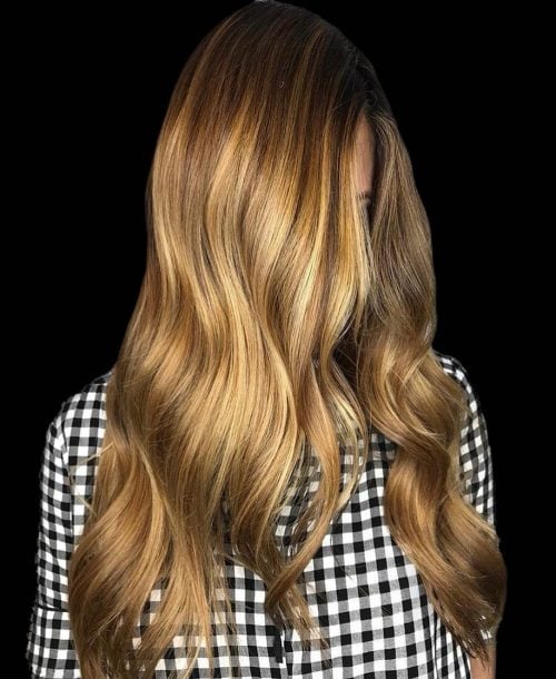 Glossy Gold with Darker Brown Roots