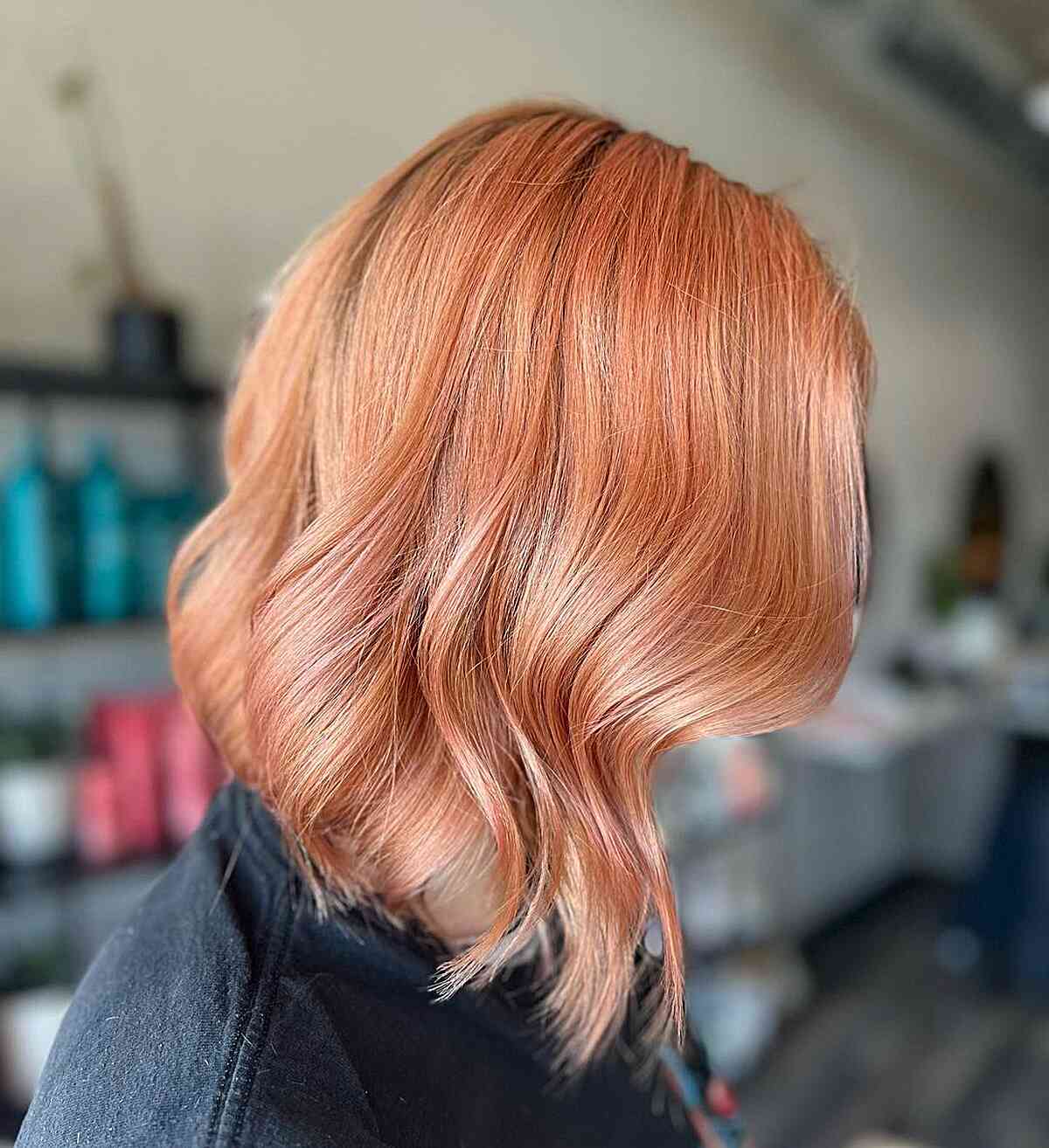 Golden Peachy Rose Color on an Angled Lob Cut