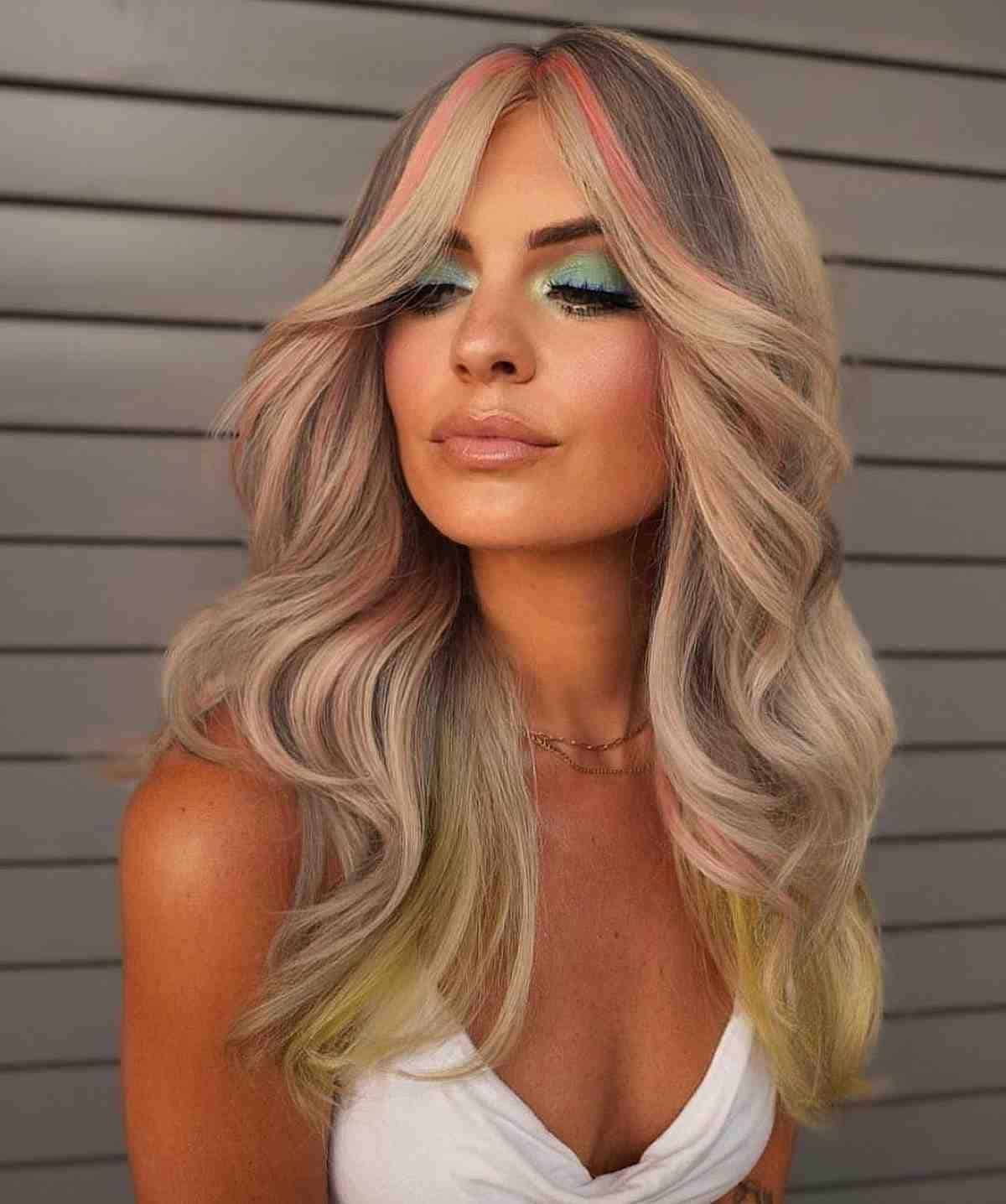 Gorgeous Pink and Yellow on Blonde Hair Color Ideas