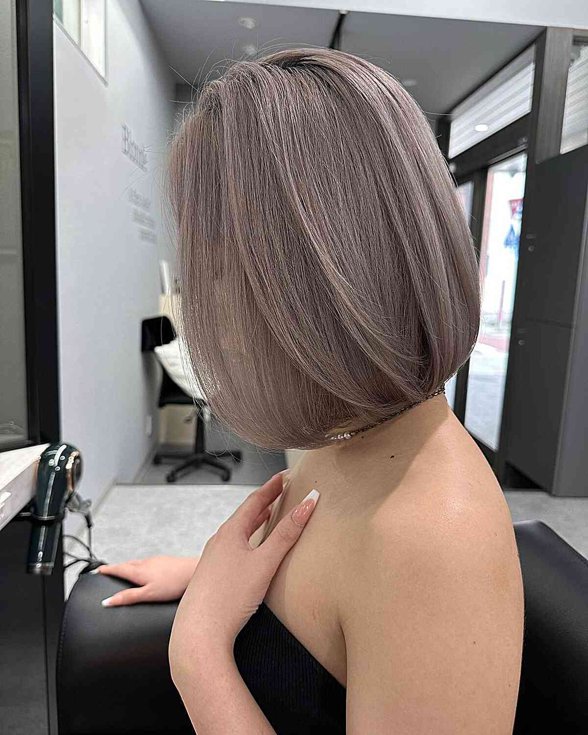 Grayish Ash Blonde Balayage for ladies with short straight hair