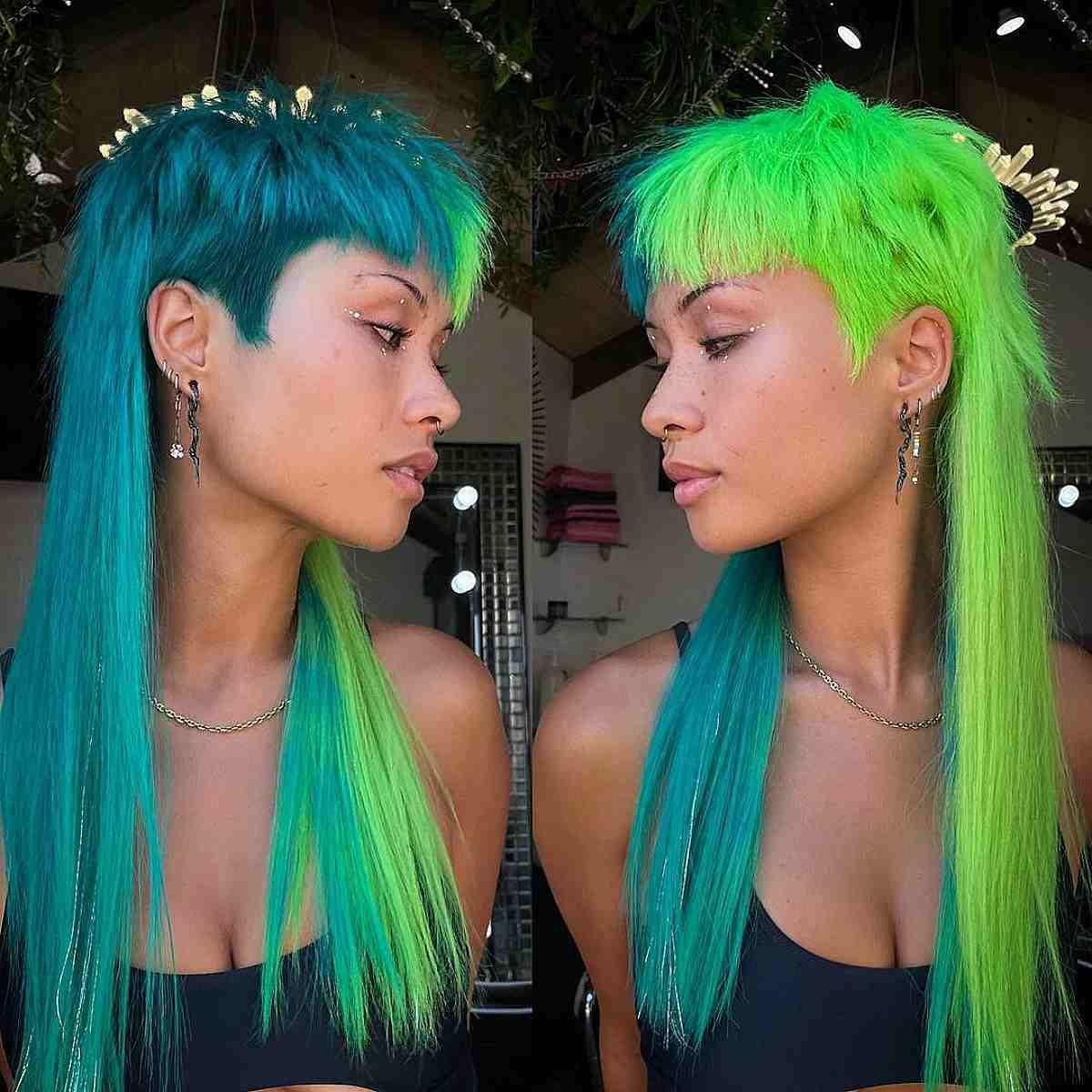 Half Dark Green and Half Neon Green