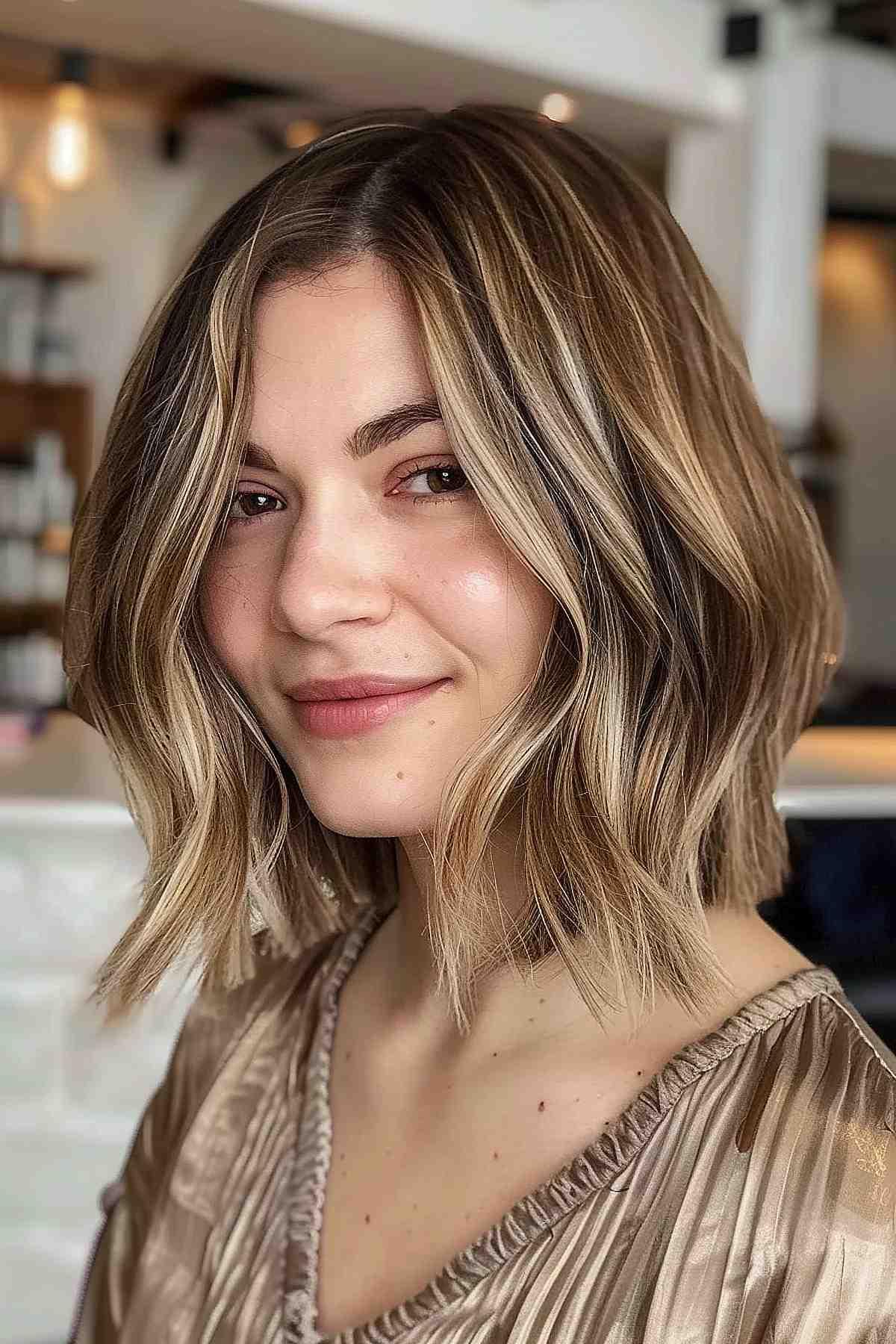 Honey brown bob with blonde highlights