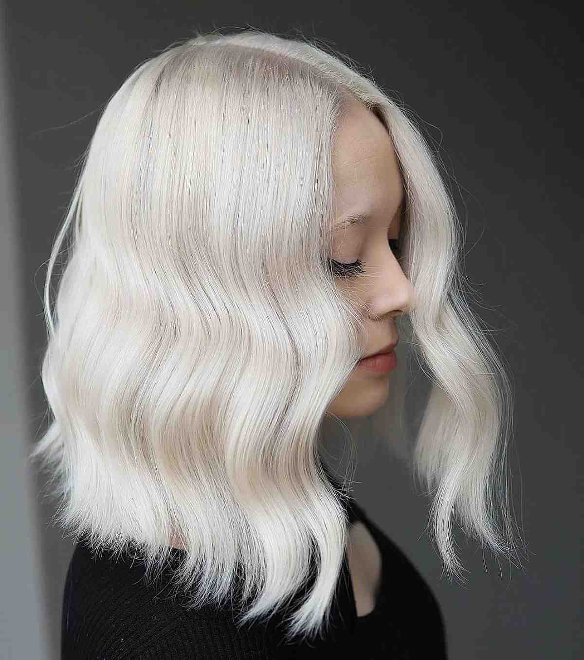 Icy White Blonde Lob