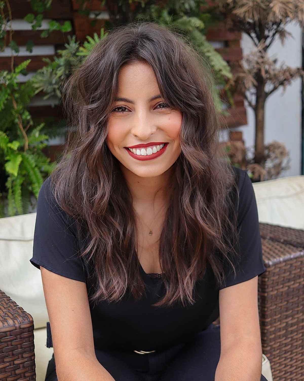 long brunette brown hair with waves