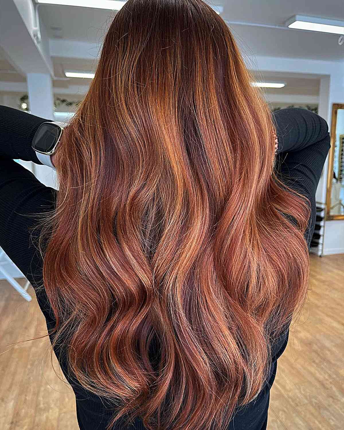 Long Copper Balayage with Auburn Streaks