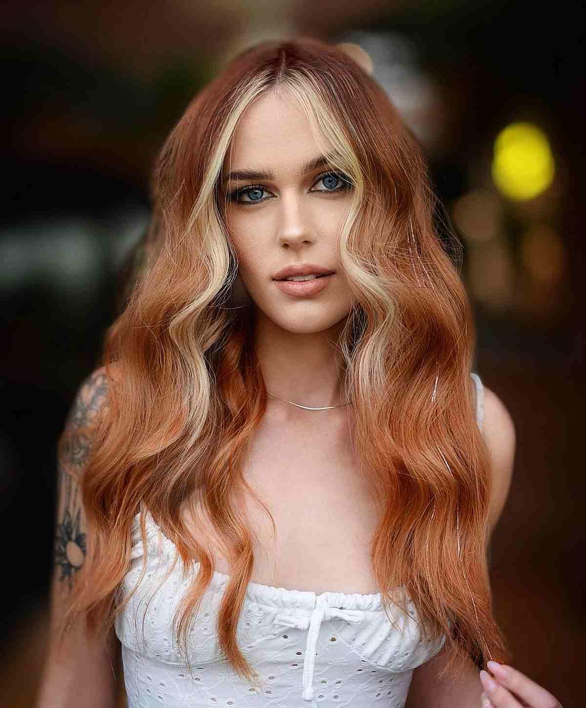 Long Copper Hair with a Blonde Money Piece