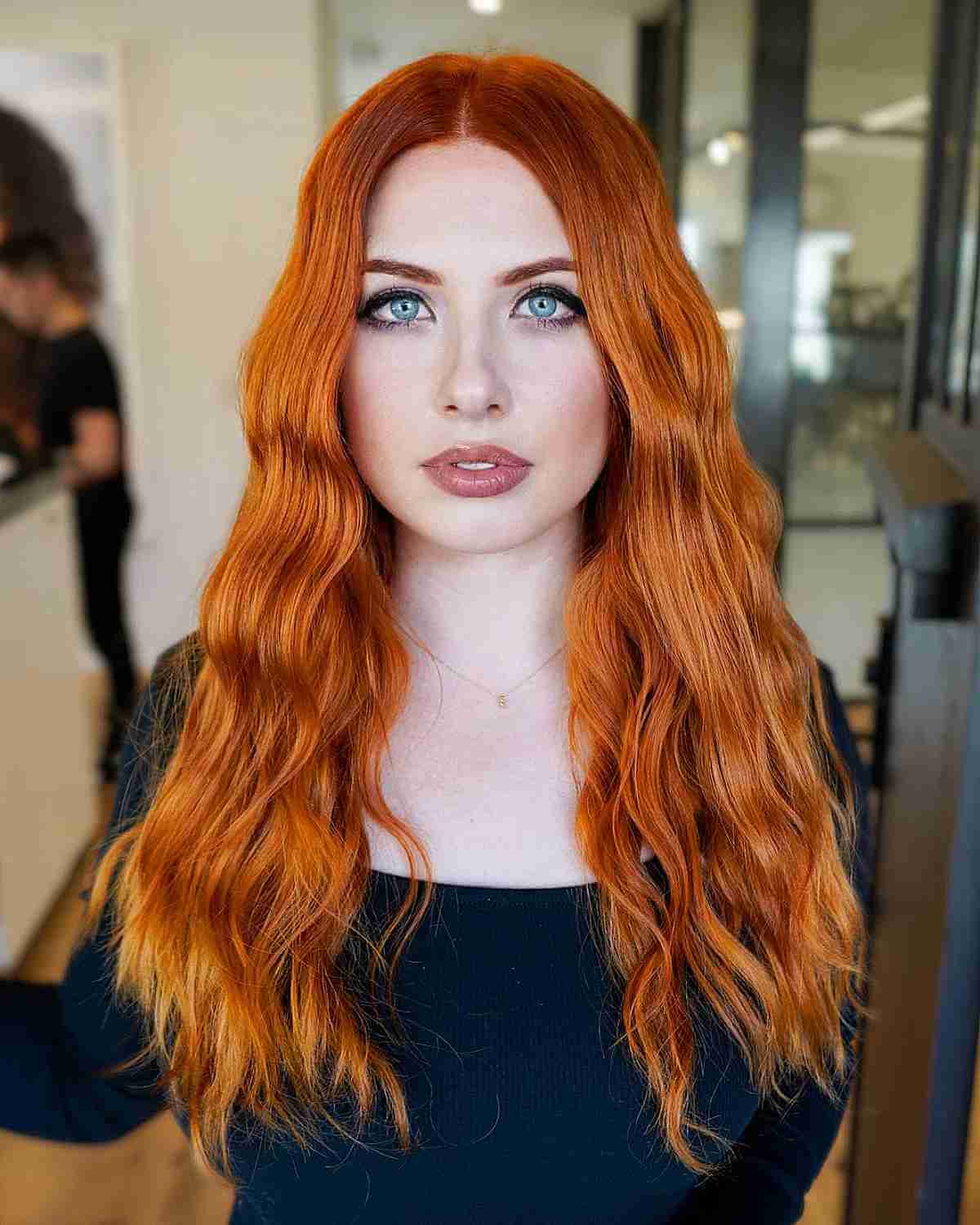 Long Copper-Orange Wavy Hair