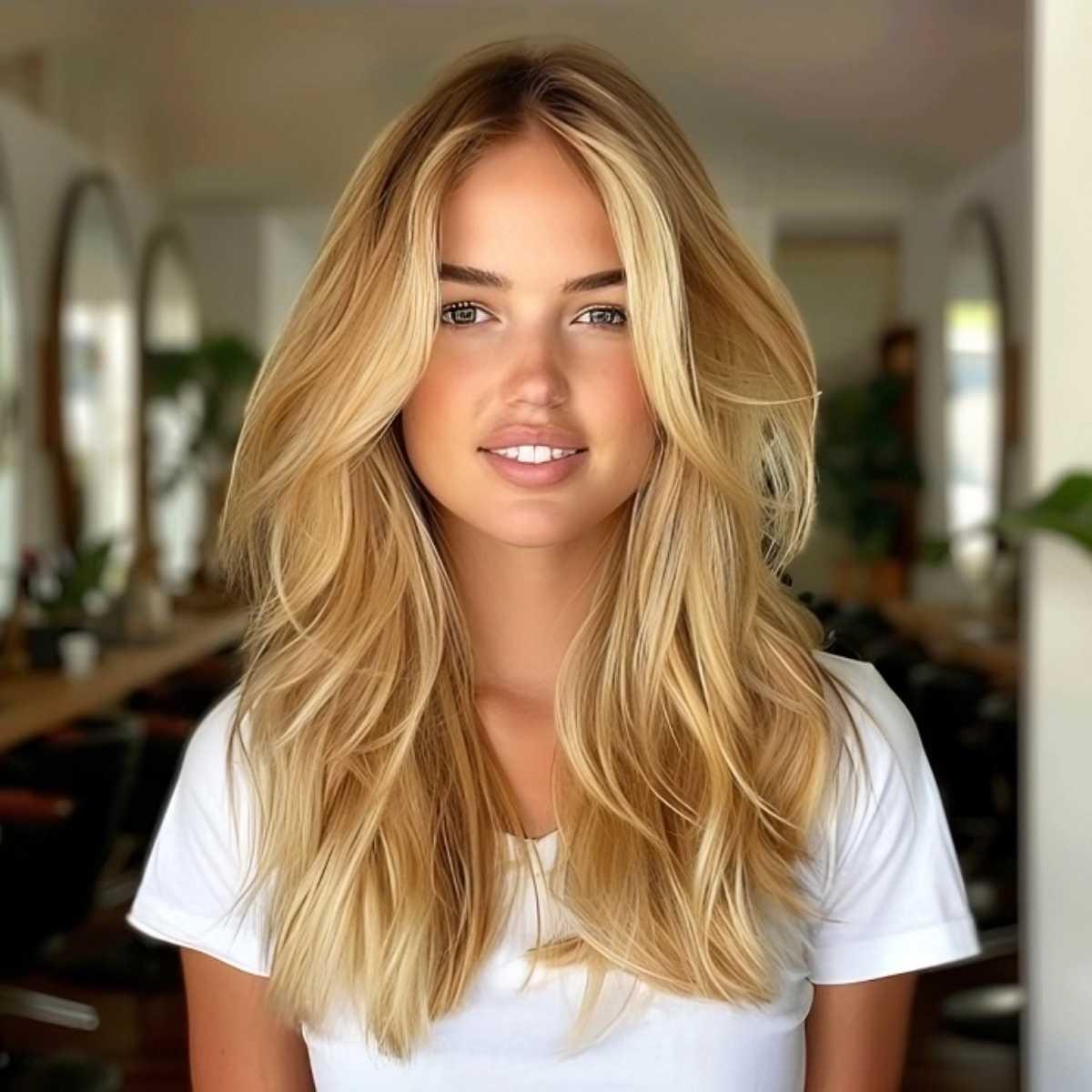 Long golden blonde hair color